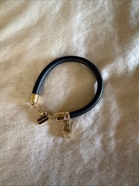 Coach Black Leather Bracelet with Gold-Tone Charms